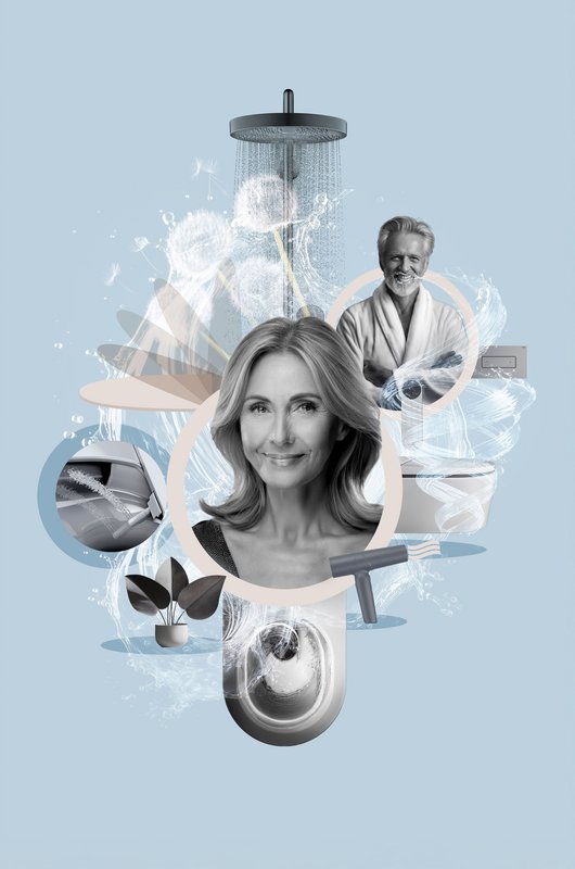 Collage Produkte Dusch-WC Die Illustration zeigt eine Collage mit Produkten und Funktionen eines Dusch-WCs