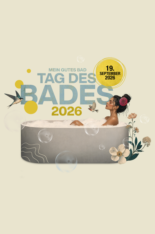 Tag des Bades 2026 Die Illustration zeigt eine Frau in einer freistehenden Badewanne